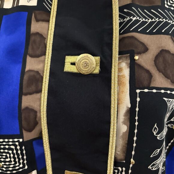 Vital Elements Black Gold Button Abstract Bomber Jacket 90s Retro Medium Giraffe - Picture 2 of 16